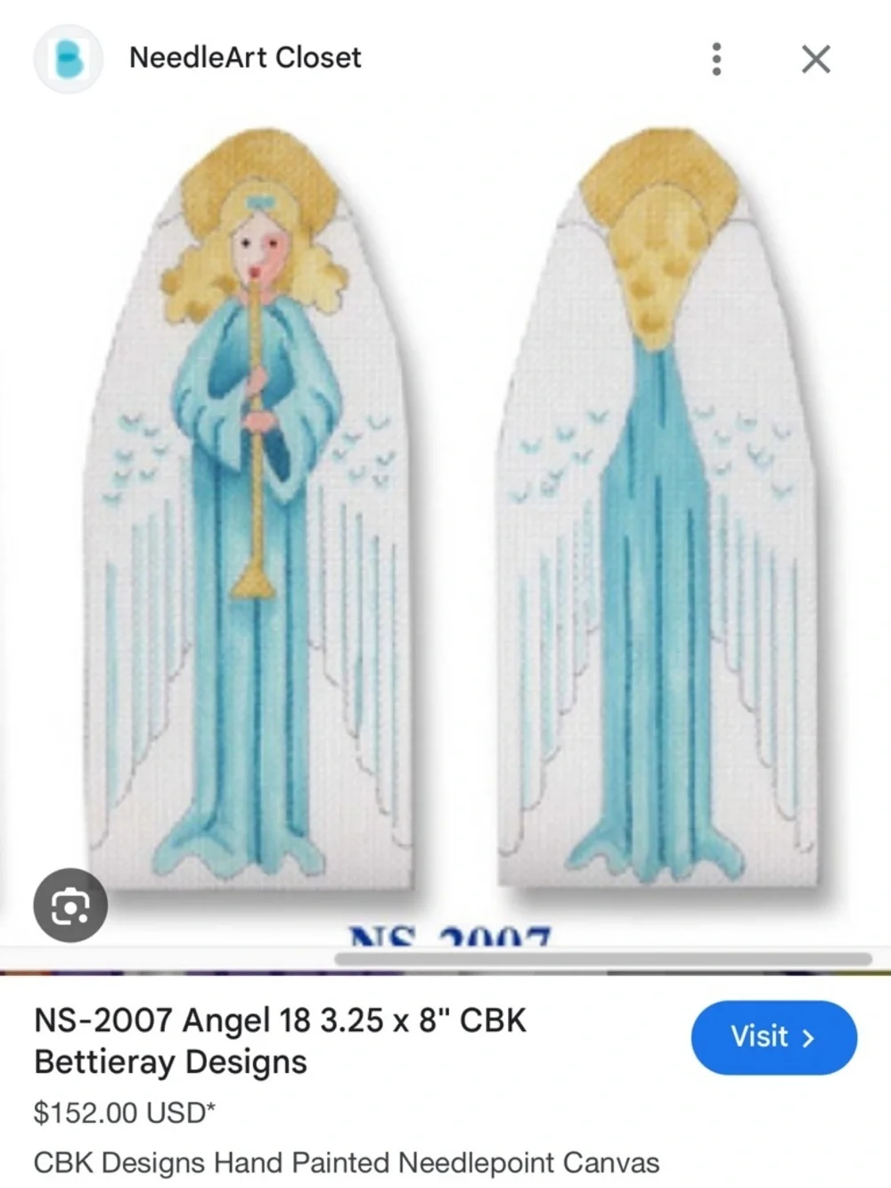 Angel needlepoint canvas 18 mesh nativity scene standup Nashville needlepoint